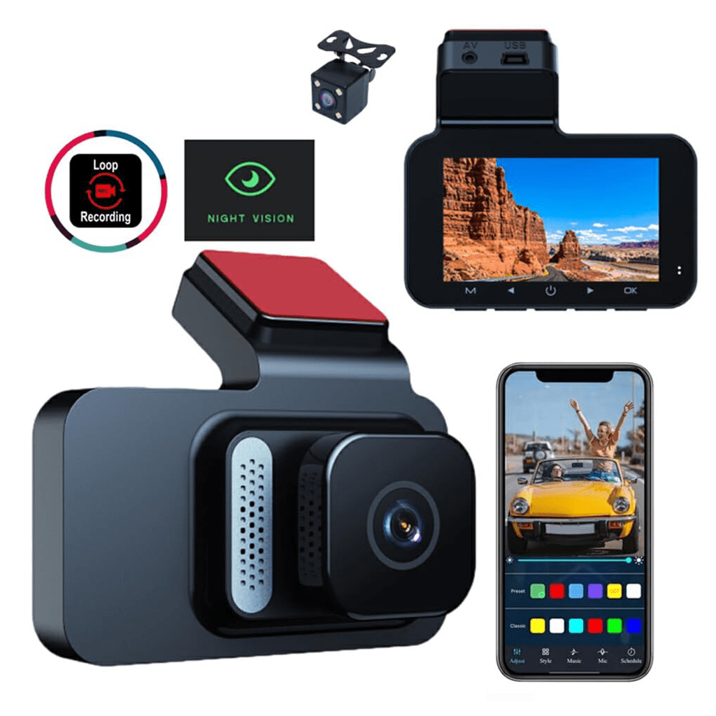 Caméra de voiture WiFi 1080P – Double objectif avec écran IPS 3", vision nocturne et mode stationnement 24h - BLK Shop